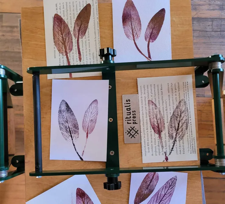 Gallery of flowers printings with linocut printing press by Ritualis Press.